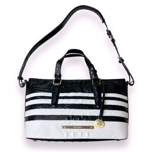Brahmin Black and White Striped Tote